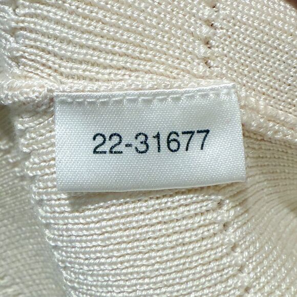 VTG Ann Taylor 100% Silk Cream Ivory Beaded Blue Floral Single Button Cardigan L - Picture 8 of 12